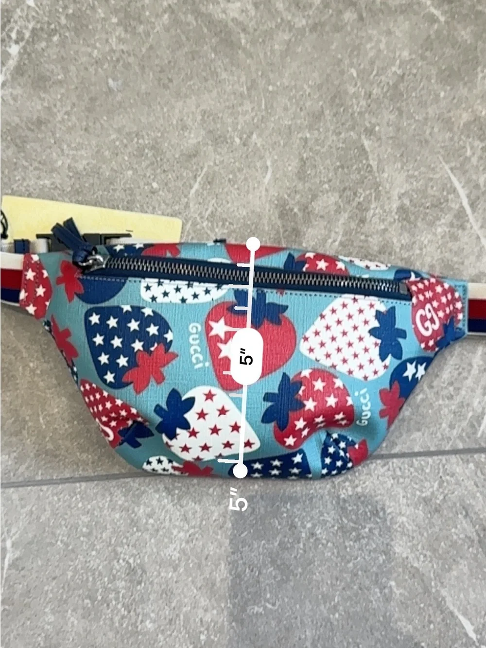 Gucci Blue, Red & White Strawberry Print Crossbody Belt Bag